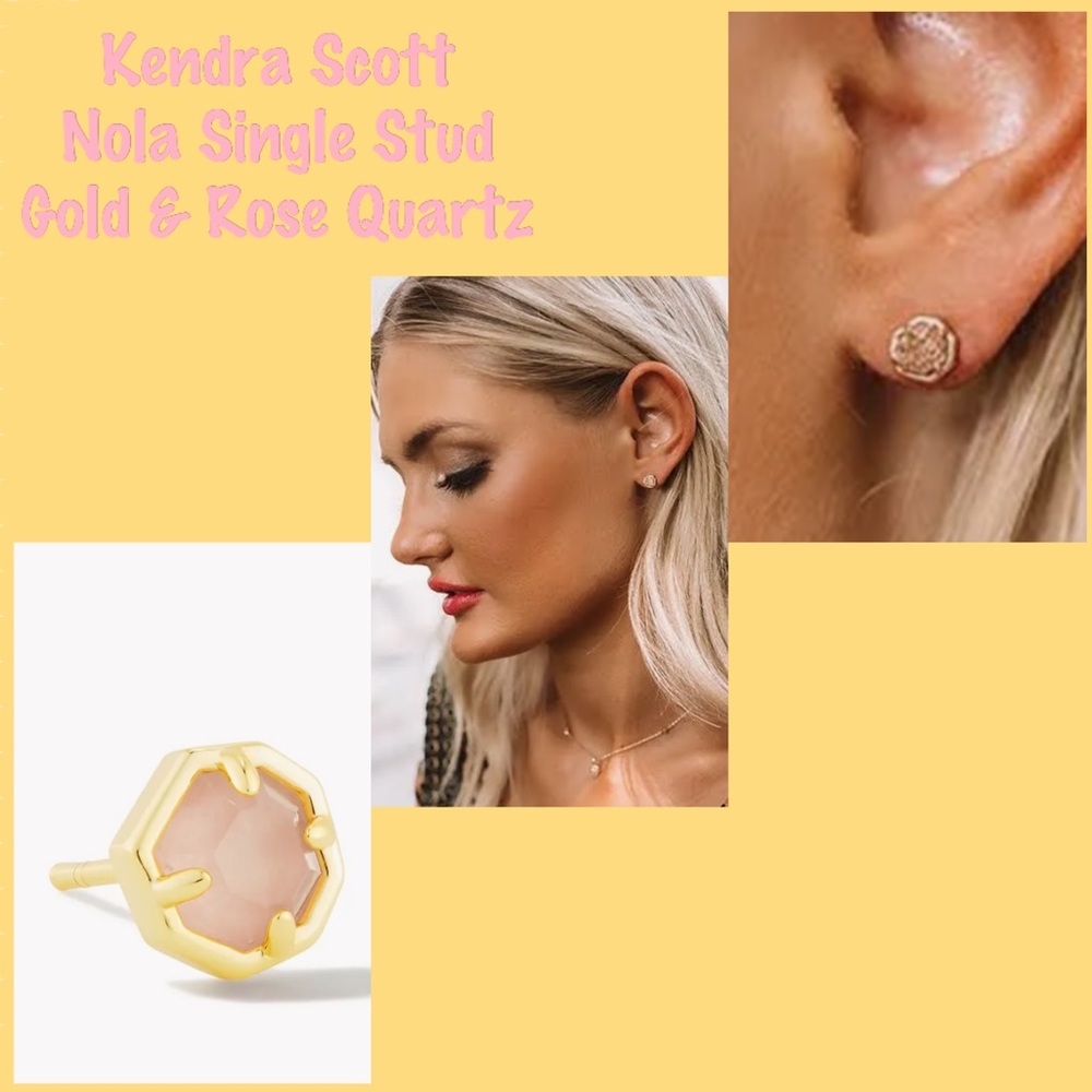 Kendra Scott Nola Gold Single Stud Earring in Rose Quartz New w Tag